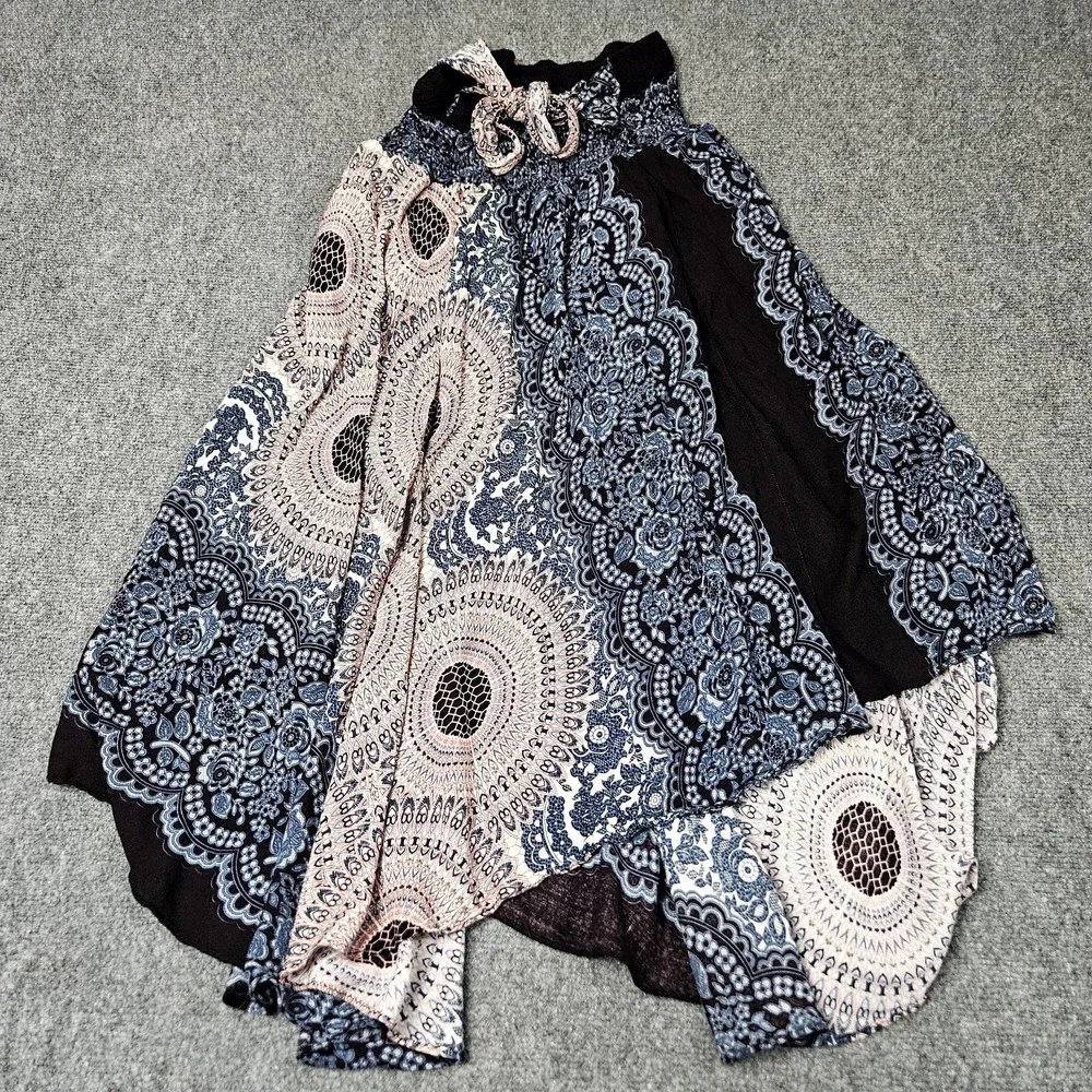 Boho Midi Skirt Size 23 Blue Pink Mandala Handkerchief Flowy‎ Festival Geometric